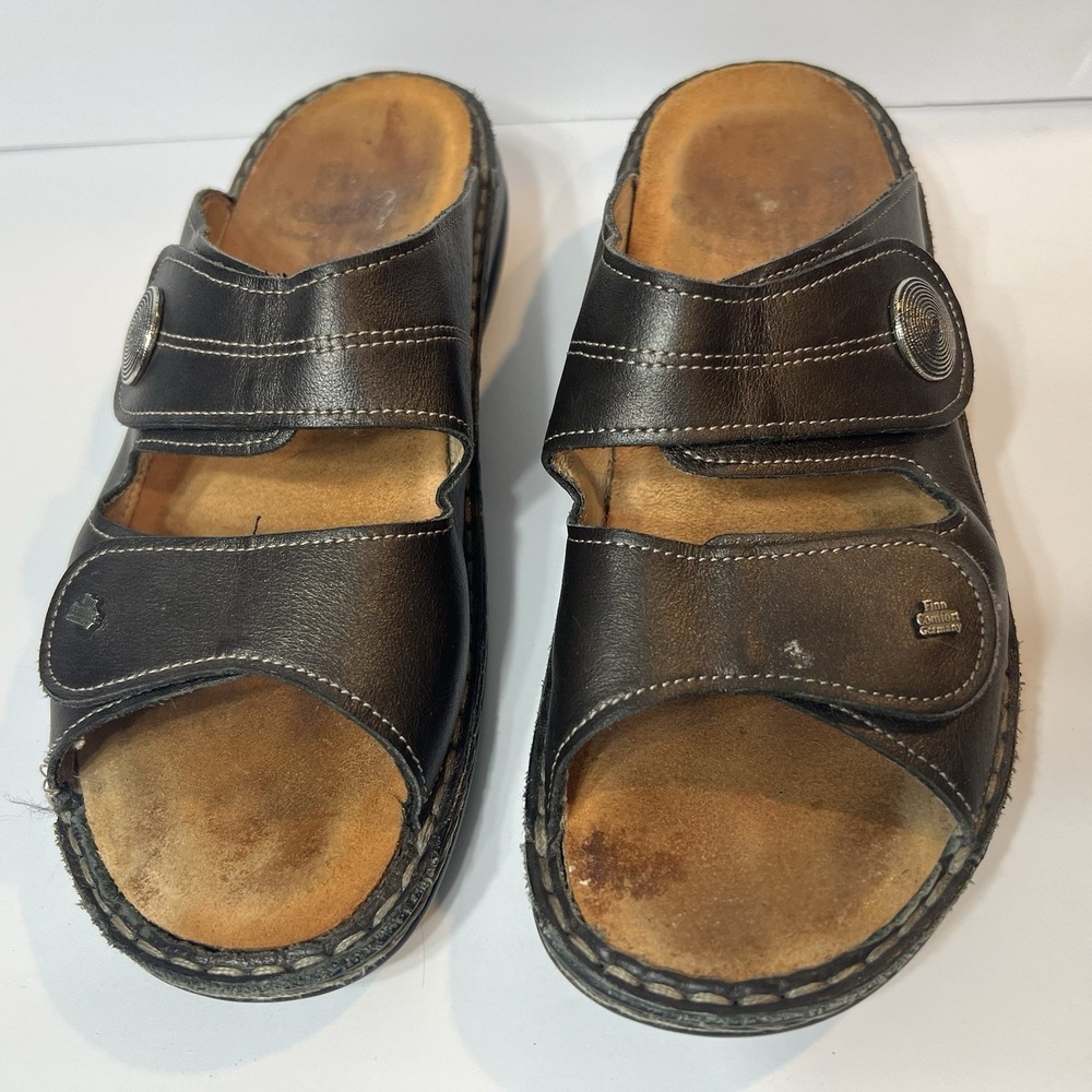 Finn Comfort Jamaica Brown Leather Slides Sandals EUR 39 8-8.5 US
